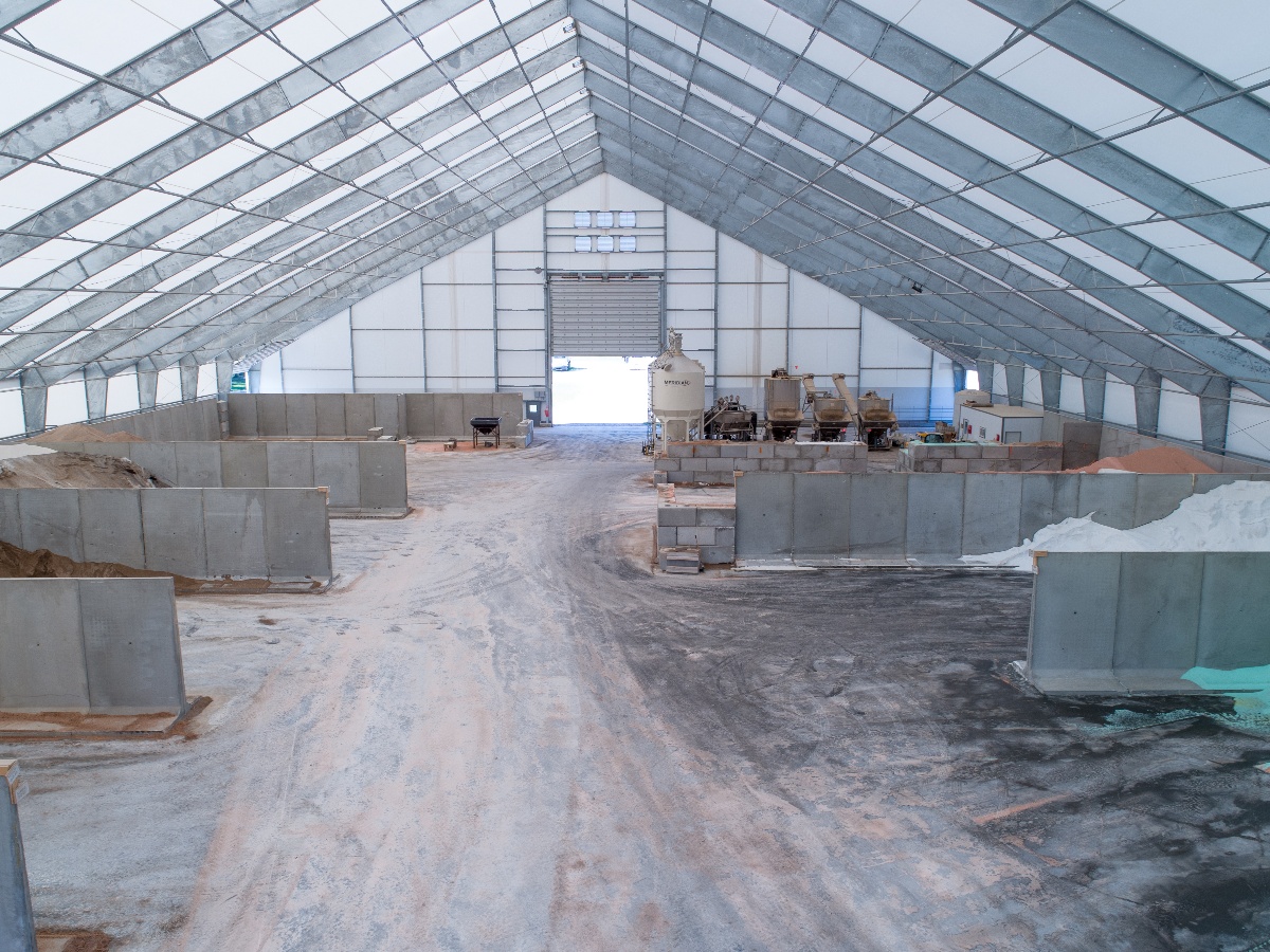 Photo of a fabric storage building for fertilizer